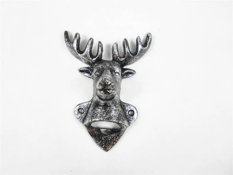 Handcrafted Model Ships K-9126-Silver 6 in. Rustic Silver Cast Iron Deer Bottle Opener