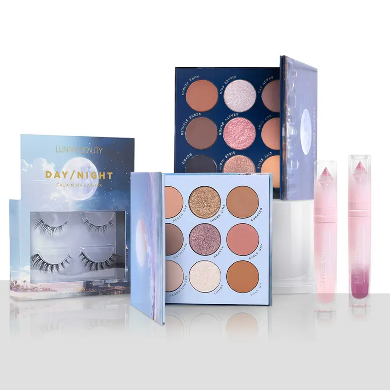 Lunar Beauty Day-Night Duo Pack Cosmetic Assortment Kit - 4-Piece Pre-Packed Makeup Set with Eyeshadow Palettes, Lash Products, Natural Oils, $103 Value, Beauty on the Go