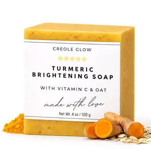 Creole Glow Turmeric Brightening Soap with Vitamin C & Oat for Dark Spots & Hyperpigmentation Natural Body & Facial Cleansing 4 oz