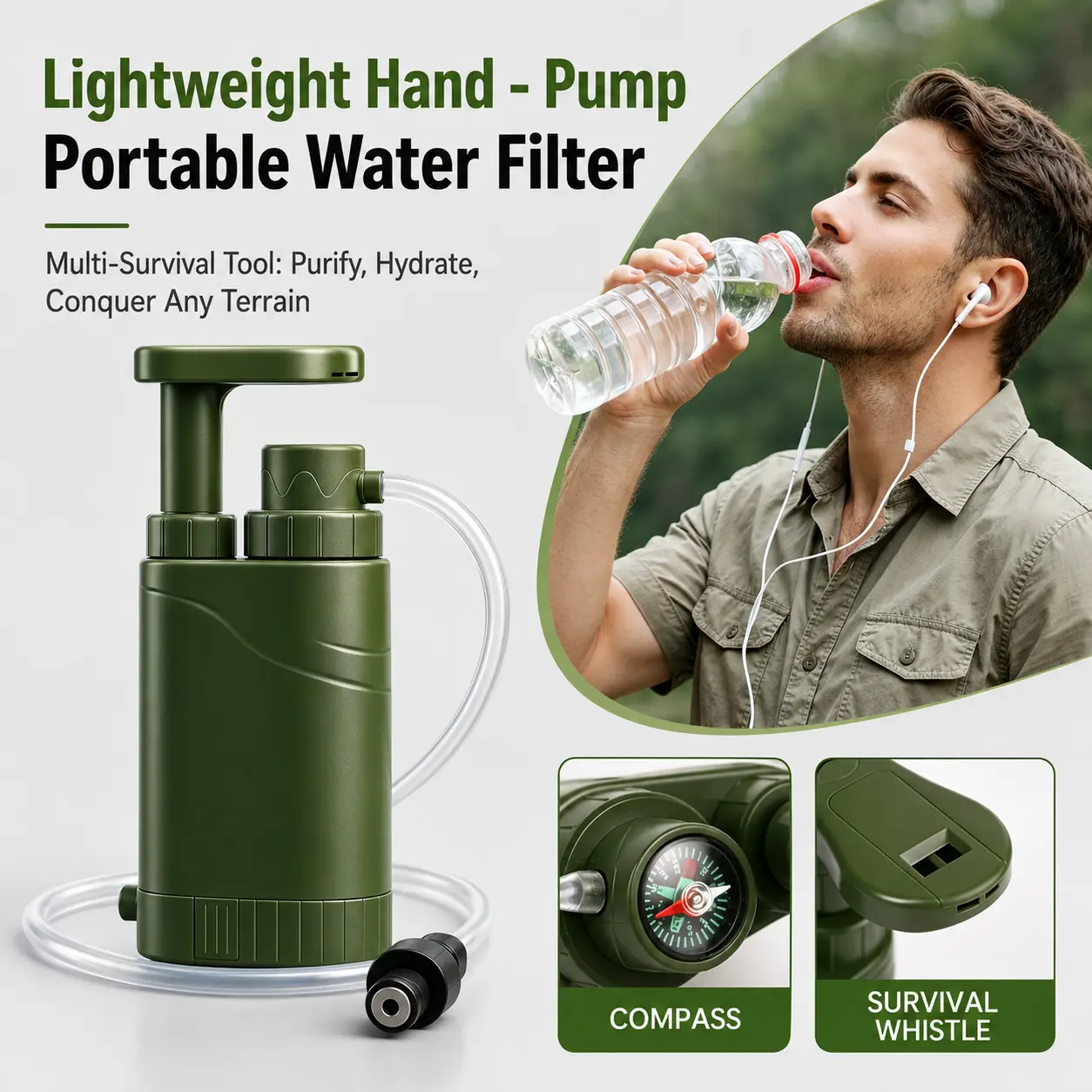 Portable Water Purifier Pump With Replaceable Carbon 0.01 Micron Water Filter | 5 Filter Stages, ABS Material, Ideal For Camping, Hiking, Backpacking - Easter, Independence Day, Christmas, Father'S Day