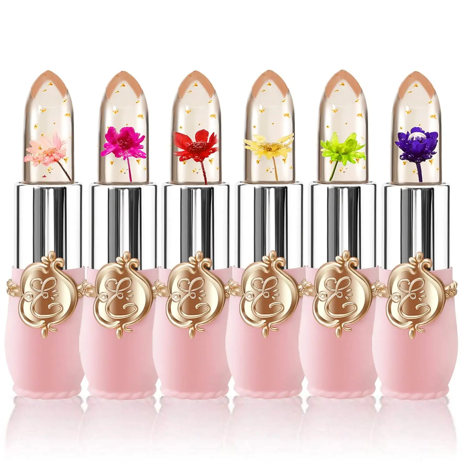 6 Pcs/Set Summer Flower Jelly Lipstick, Trending Products, Temperature Changing Moisturizer Flower Lip Stick, Long Lasting Lip Balm, Long Lasting Nutritious Balm Magic Color Change Lip Gloss Makeup Moisturizing Smooth Case Smooth Case