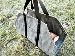 Heavy-Duty Waxed Canvas Firewood Log Carrier – Durable & Stylish Handmade Fireplace Accessory or outdoor