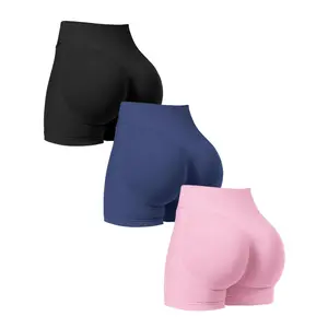 Workout Impact Shorts Hidden Scrunch Butt Lifting Gym Booty Biker Shorts for Women Tummy Control in Black Navy Pink Nylon Casual Compression Soft Seamless