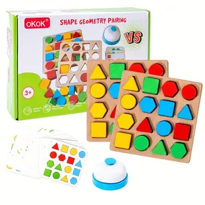 1 Piece Wooden Two-Player Battle Game - Geometric Shape Matching and Blocks | Enhance the thinking skills of teenagers | Colorful two-player tabletop competition toy with timer