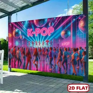 1pc 2D Flat K-Pop Concert Banner - Vibrant Digital Print with 4 Rope Loops, 100% Polyester Wall & Yard Decor for Parties, Birthdays, Dorms, Offices - Multi, Kpop Party Decorations, Dorm Ro