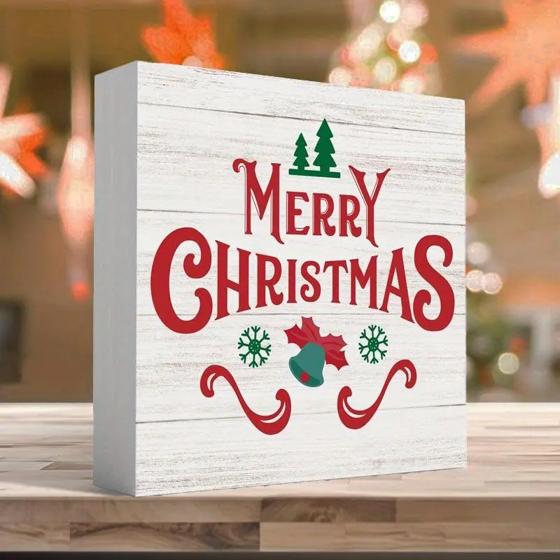 Merry Christmas Bell Sign, 1 Count Merry Christmas Desktop Decoration, Bookshelf Ornament for Home Office for Holiday Party Christmas