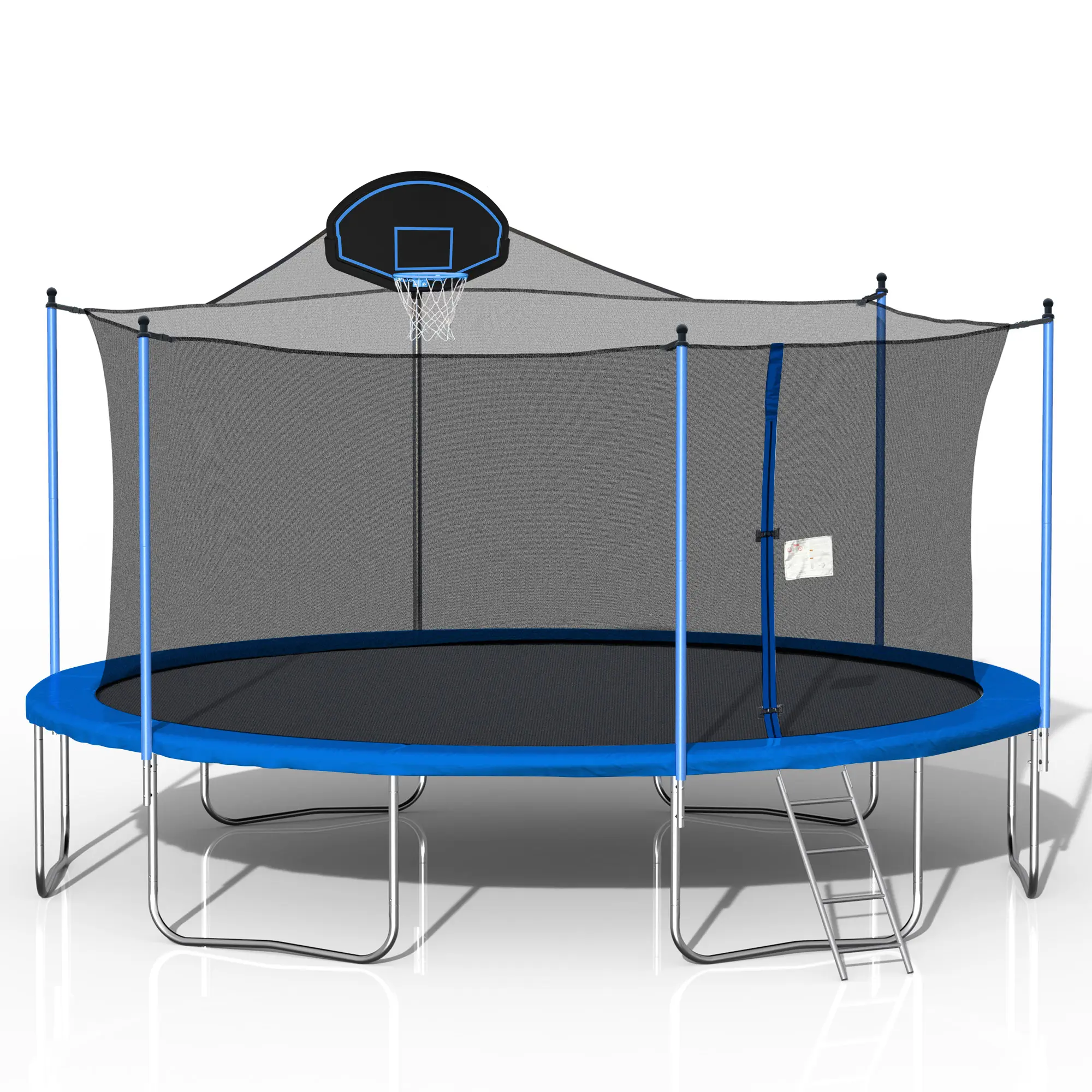 16FT Trampoline for Adults & Kids with Basketball Hoop, Outdoor Trampolines w/Ladder and Safety Enclosure Net for Kids and Adults Recreational Trampoline with Enclosure