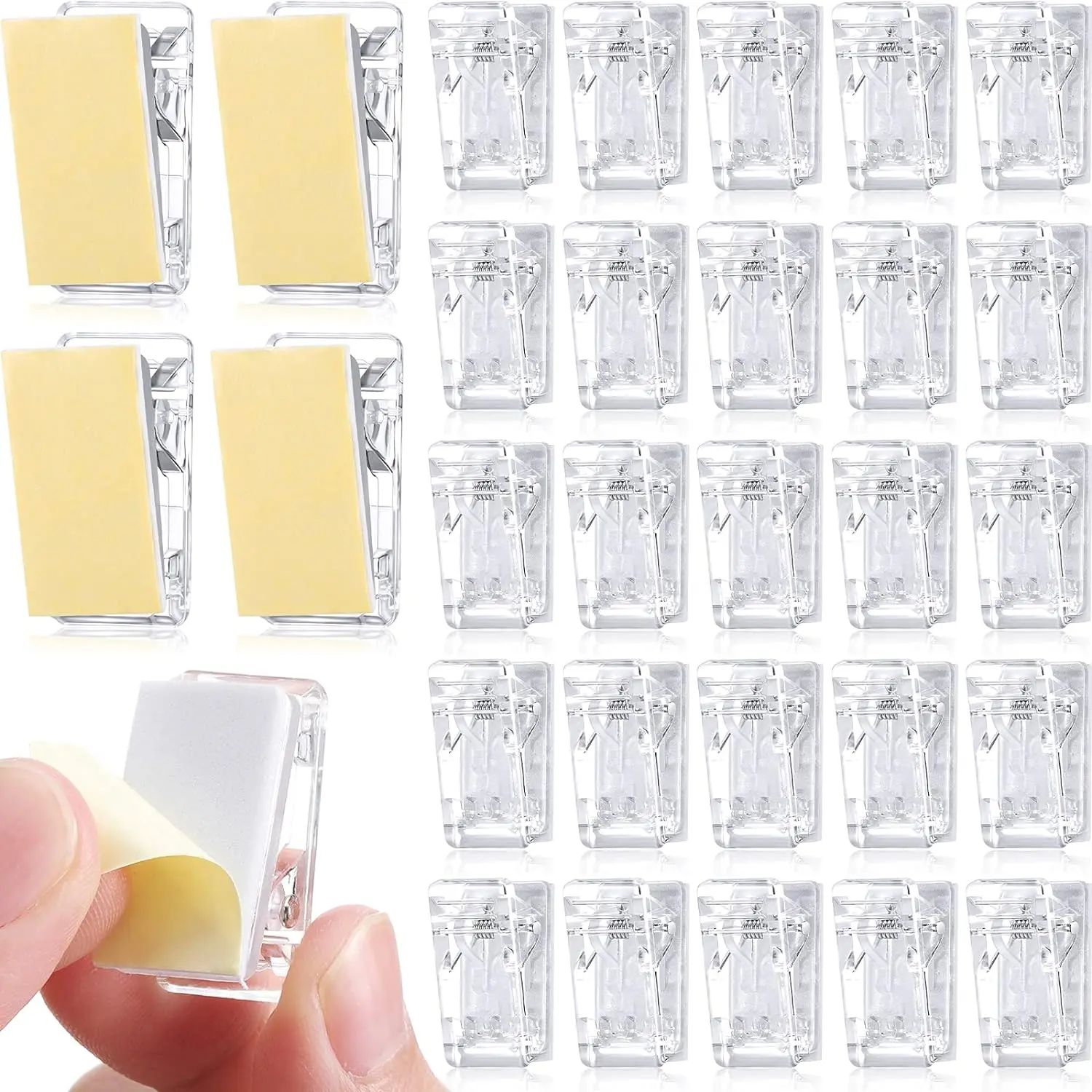 30 count Self-Adhesive Clips Wall Tapestry Clips Sticky Plastic Photo Small Hanging Spring for Poster Photo Wall Teacher Student Home Applications(Clear)