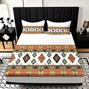 2/3 Pcs Geometric Pattern Decorative Border Pattern Theme Fitted Sheet Set(1*Fitted Sheet+1/2*pillowcase,no Filling)Skin-friendly Soft Digital Printed Bedding Set,suitable for New Year,festival Gifts for Family Suitable for All Year Round Machine Washable
