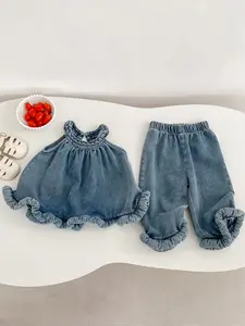 Summer New Baby & Toddler Clothing Set, Denim Material, Suitable for Girls 0-6 Years, Fashion Casual Style, Multiple Occasions, Essentials Set