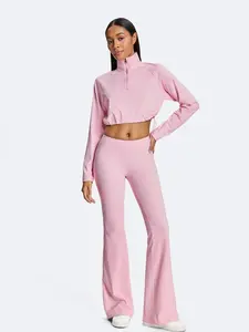 Women's Sporty Jacket with Zip and Legging Sport Set in Pink for Active Wear