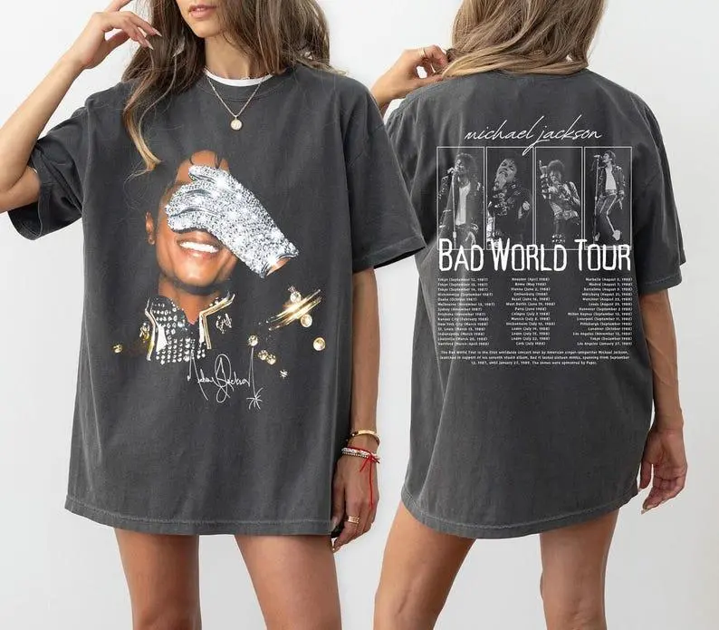 MJ Vintage Shirt, Bad World Tour 1987 T-Shirt, King Of Pop Unisex Fan Gift