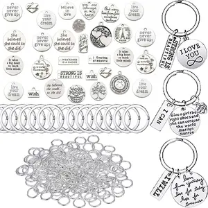 DIY Keyring Accessories, 100pcs/set Inspirational Keychain Kit, Including 20pcs Pendant & 20pcs Keyring & 60pcs Jump Circle, Art Crafts Keychain Supplies, Fashionable Alloy Keychain, Keychain Attachment