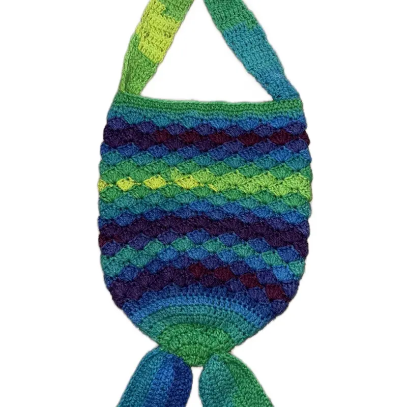 Crotchet Mermaid Bag - Vibrant Striped Design with Unique Mermaid Tail Detail for Stylish Storage