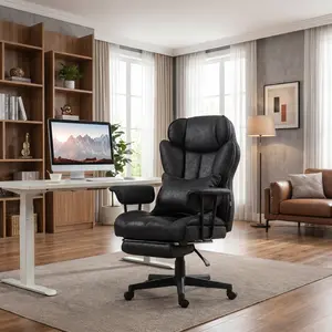 Executive Reclining Office Chair, Premium Microfiber Upholstery, Multi-point Vibration Massage with Heating, Lumbar Support and Retractable Footrest, Comfortable Padded Design