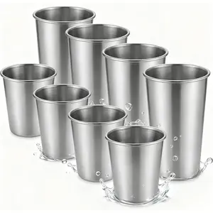 Stainless Steel Cups & Pint Tumblers Set of 8 - 4 Pack 8 oz + 4 Pack 16 oz Stackable, BPA Free Unbreakable 304 Metal Drinking Glasses for Children & Adults, Indoor Outdoor Picnic Travel Camping