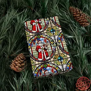 Gothic Stained Glass Santa Gift Wrap - Classic Holiday Wrapping Paper