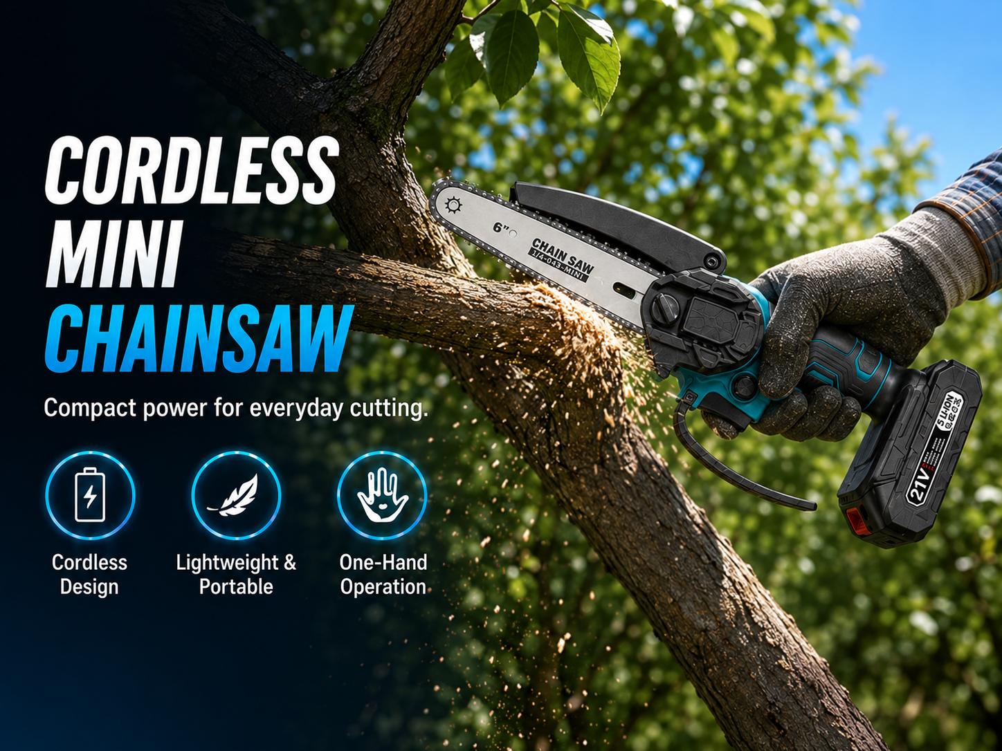 Mini Chainsaw Cordless,6 Inch Portable Electric Chainsaw with 2 Batterys/Automatic Oiler/Security Lock/Powered Small Handheld Saw for Trees Branches Trimming,Gifts for Father Men Dad Husband