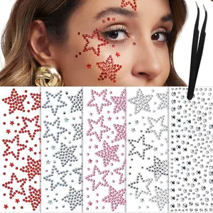 Face Gems Face Jewels, Self Adhesive Hair Gems Festival Star Rhinestone Stickers for Face, Eye, Makeup, Body, Stick on Gems, Rave Accessories, Y2K Star Face Stickers for Kids, Women