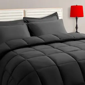 Full Size 7 Pieces Bed in a Bag Comforter Set, All Season Soft Quilted Warm Fluffy Reversible Comforter with Flat Sheet, Fitted Sheet, 2 Pillow Shams, 2 Pillowcases, Dark Grey