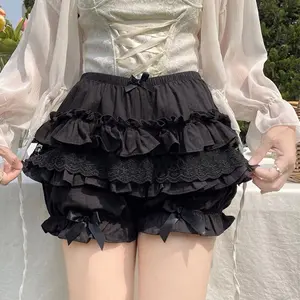 Autumn Winter Warm Lolita Safety Short Pants Women Sweet Chic Plush Bloomers Japanese Y2k Lace Bow Knickers Harajuku Cute Shorts