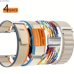 2026 4-Pack Nylon Apple Watch Bands – Braided Loop Adjustable Strap with Metal Clasp, Durable Breathable Watch Band Fits 38–49mm Series & Ultra