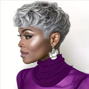 Short Grey Pixie Wig for Women Chic Layered Gray Wig with Bangs Natural Soft Synthetic Hair Heat Resistant Daily Wear Cosplay Party Wig