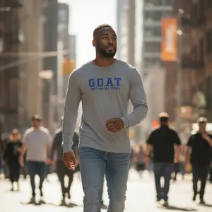 God Over Everything Long Sleeve Tee - Gray Casual T-Shirt with "G.O.A.T." Print for Men, Long Sleeve Design, Bold Statement, Versatile Wear, Comfortable Fit