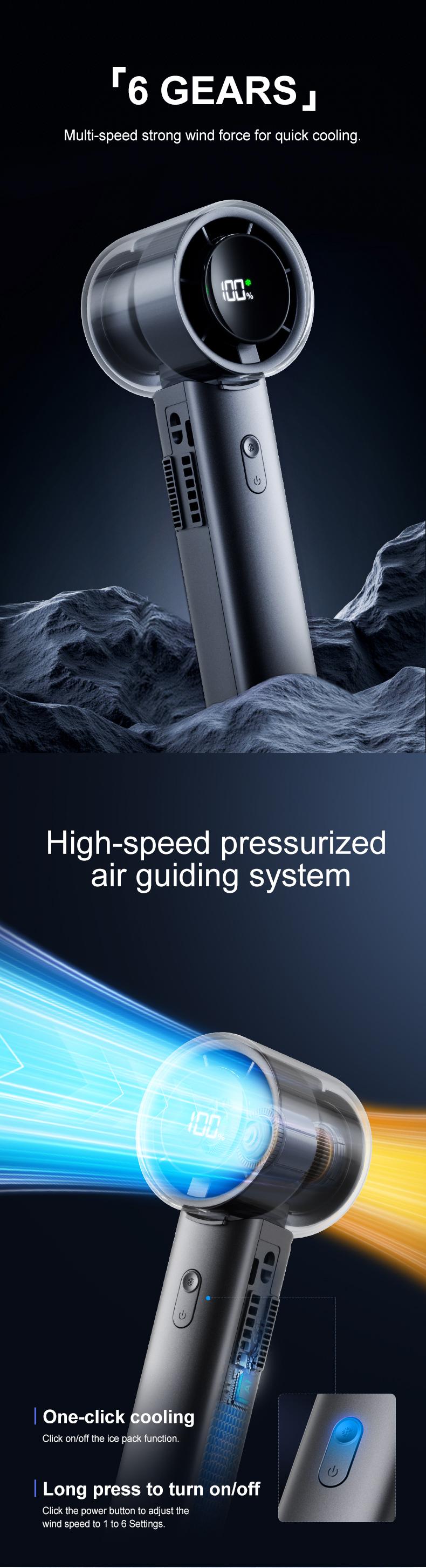 2026 New 5-in-1 High-Speed Handheld Fan, Portable Folding Cooling Fan with Ice Compress, 16°C Instant Cooling Turbo Fan, LED Display, Rechargeable Personal Fan for Travel & Outdoor