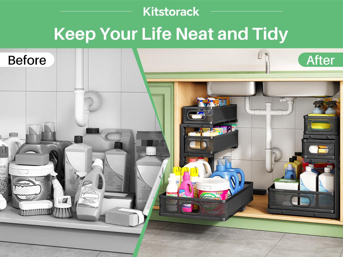 Kitstorack Under Sink Organizer, 2-Pack 3-Tier Height Adjustable Thickened Metal Pull out Cabinet Organizer Shelf, Slide out Storage Drawer Rack for Bathroom Kitchen Pantry Home Laundry Organization Kitstorack Under Sink Organizer, 2-Pack 3-Tier Height Adjustable Thickened Metal Pull out Cabinet Organizer Shelf, Slide out Storage Drawer Rack for Bathroom Kitchen Pantry Home Laundry Organization