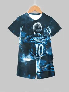 Kids Messi Jersey Inspired Tee and Shorts Set, Casual 10 Number Football Style for Young Fans, Short Sleeve Comfort Wear, Soccer Jerseys