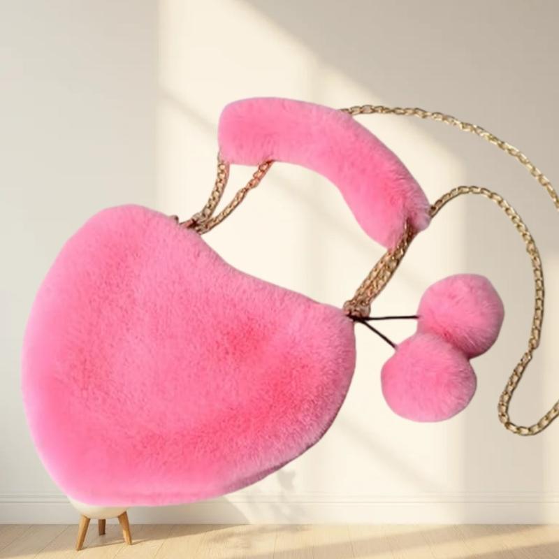 Heart Shaped Purse Fluffy Crossbody Bag with Chain Shoulder Strap Cute Clutch  Special Occasions