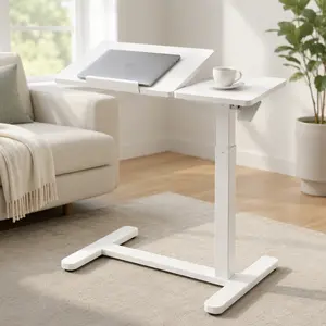 Height-Adjustable Overbed Laptop Table with Wheels, Tilting Split Top Bedside Desk for Home Office and Study Use, Mobile Computer Stand