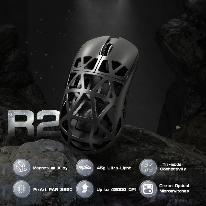 Attack Shark R2 Gaming Mouse with PAW3950 Sensor 42000 DPI 8000Hz Polling 100M Clicks Tri-Mode Connectivity 200H Battery Life