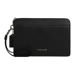 COACH Coach 25 Top-Zip Clutch Bag for Men – Leather, Medium Size, Black