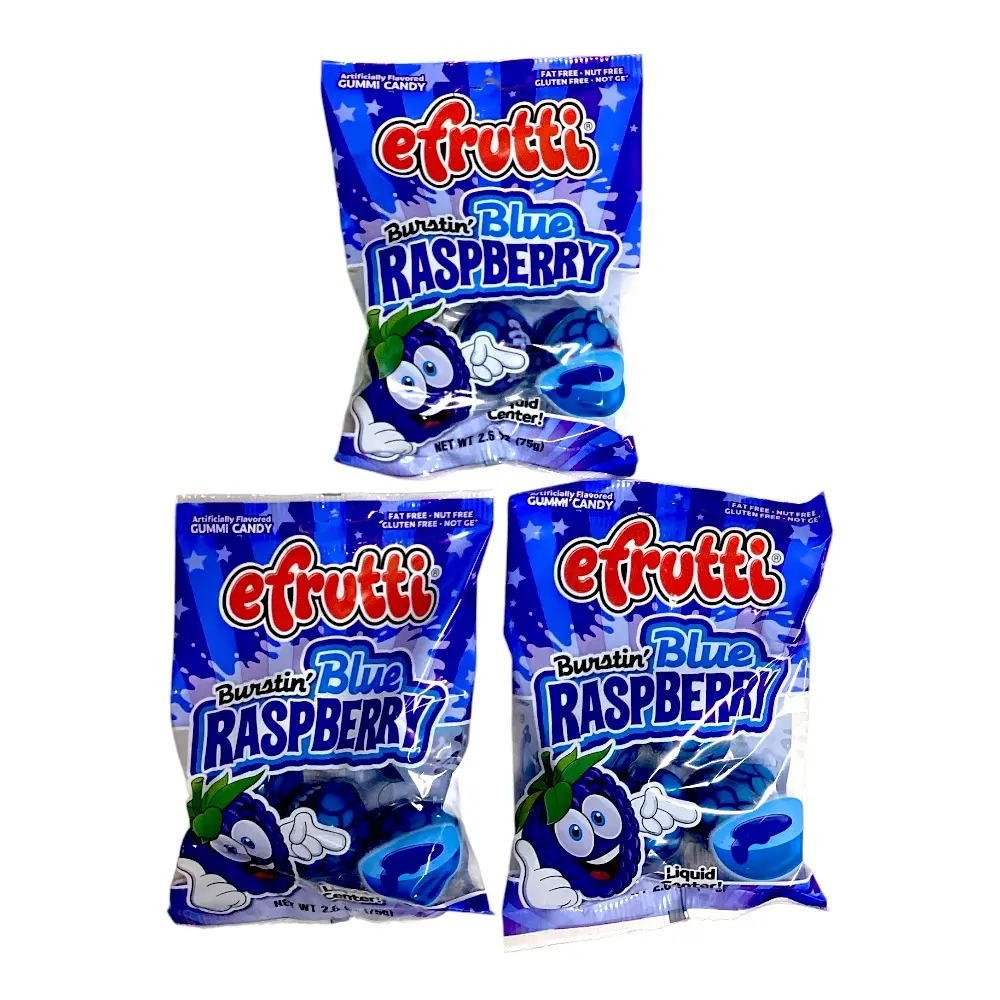 Efrutti Burstin' Blue Rasberry Classic Bags 2.6oz CT 3 Candy Snack Sweet