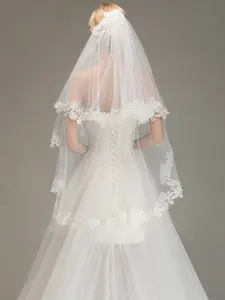 BMbridal Lace Edge Wedding Veil with Comb Two Layers Tulle Bridal Veil