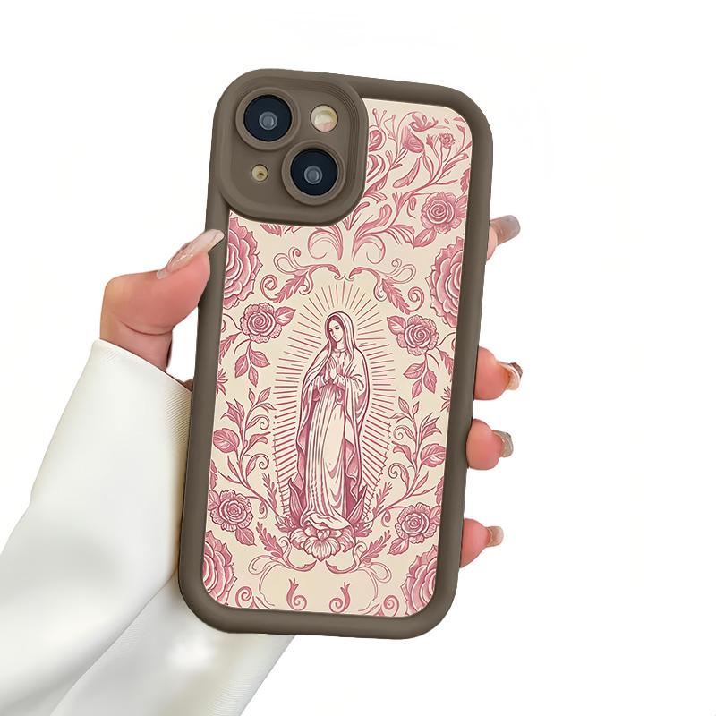 Virgin Mary Pattern Phone Case for iPhone 17 16 15 14 13 12 11 – Soft TPU, Fully Protected & Shockproof Cover Stylish Trendy Gift for Christian Faith Lovers!