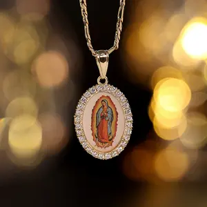 1pc Copper Embossed 3D Enamel Virgin Mary Oval Pendant Necklace, Blessing Gift For Mother/Valentine's Day, Couples/Best Friend/Wear Casually And Pray Valentines,Mom,Mother,Mother's Day,Gift Crystal necklaces for women vintage jewelry vintage jewelry