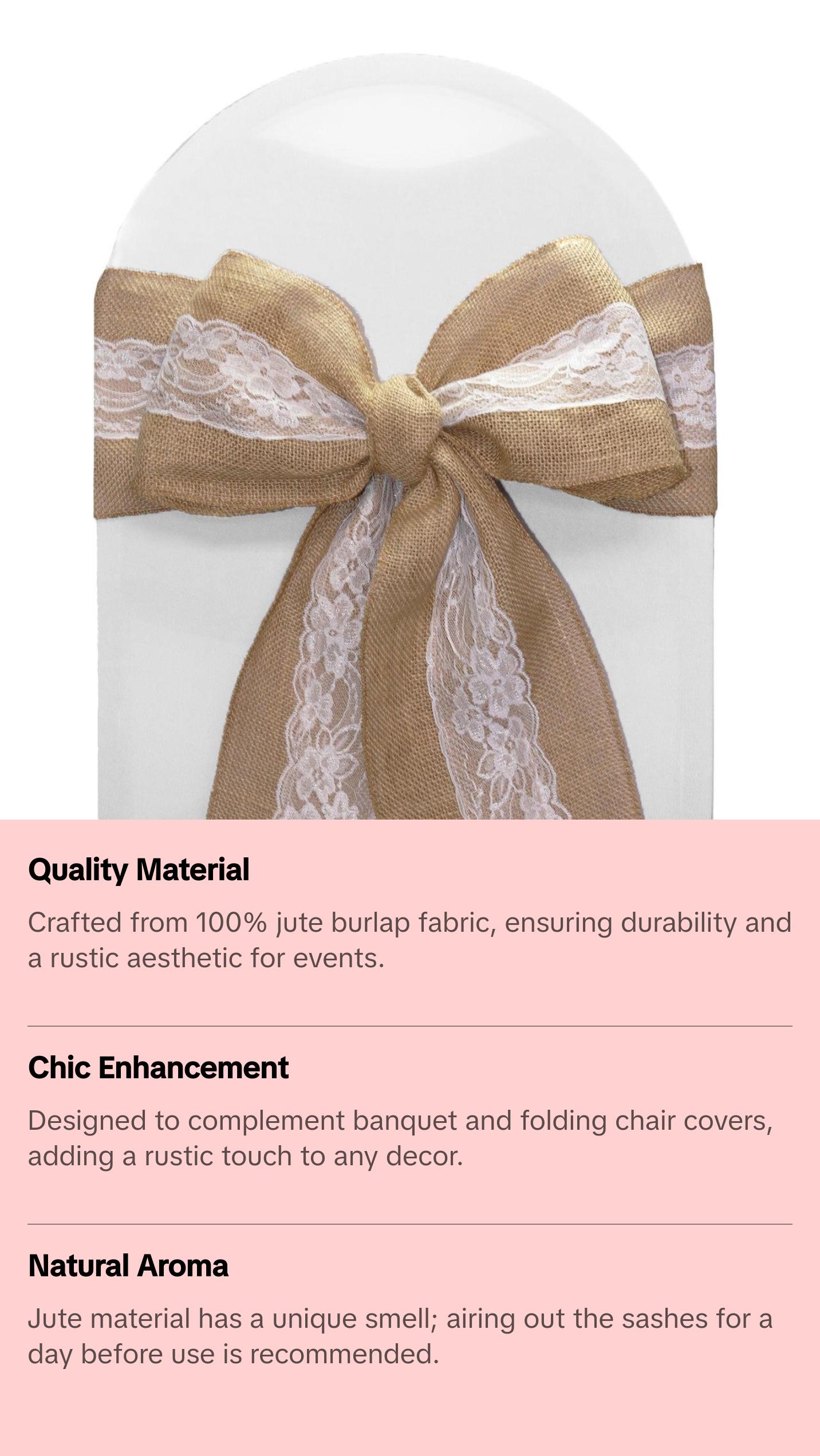 Burlap Sashes with White Lace  6" x 108" (Pack of 10)