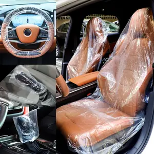 250 Pcs Disposable Car Seat Covers Clear Plastic Car Seat Covers Protector Includes Wheel Covers, Gear Selector Covers and Handbrake Cover for Auto Truck Bus Accessories