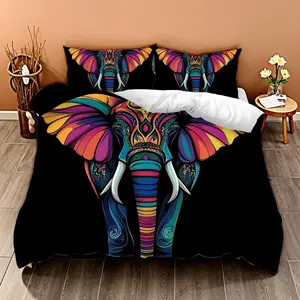 Elephant Pattern Bedding Set, Including 1 Duvet Cover & 2 Pillowcases, Soft Comfortable Bedding Set for Home Bedroom