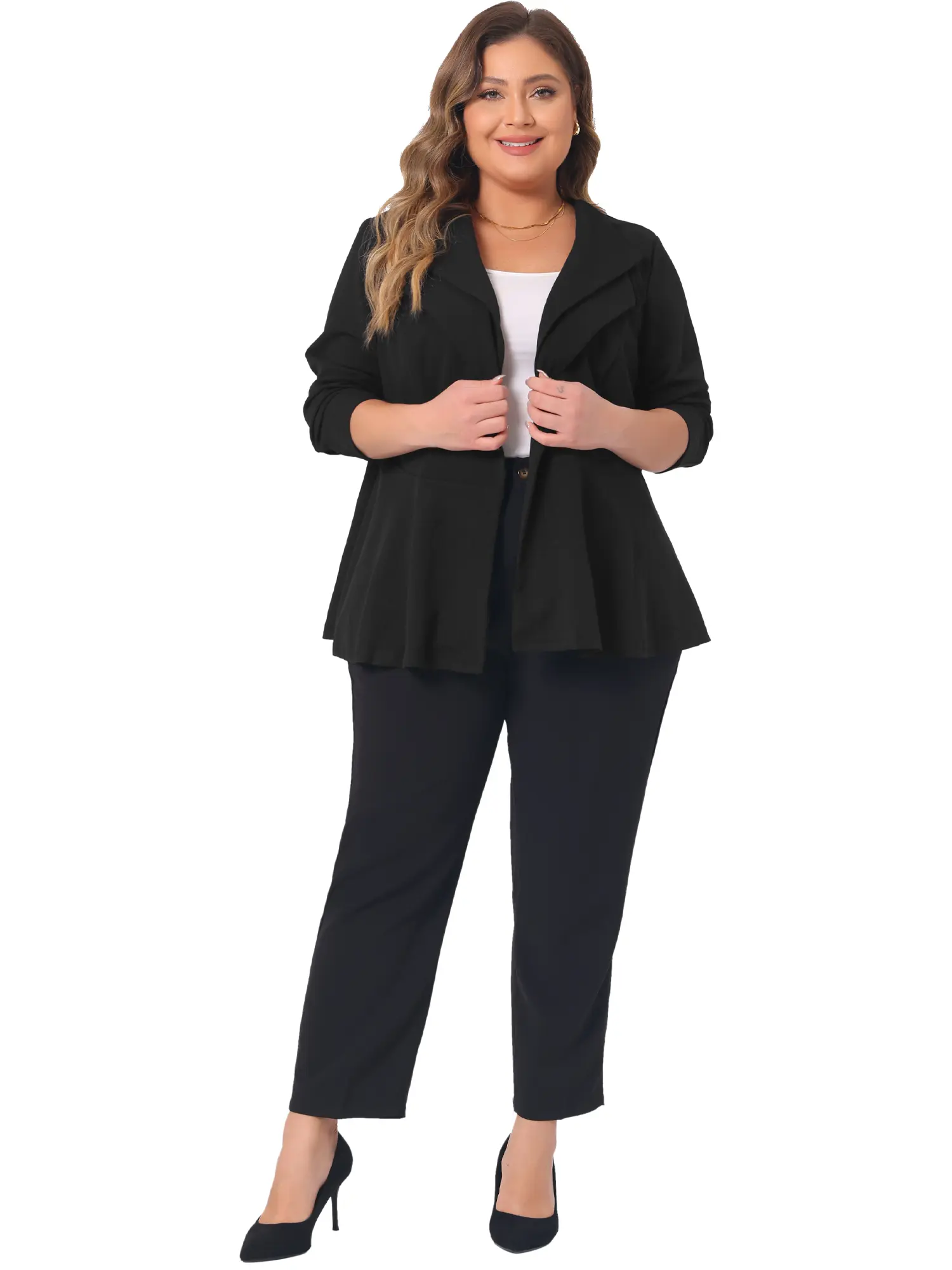 Agnes Orinda Plus Size Women's Casual Blazers Work Office Dressy Double Notch Lapel Peplum Jacket Blazer