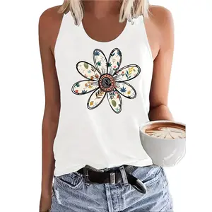 Women's Floral Graphic Print Tank Top - Sleeveless Casual Summer & Spring Top with Round Neck, Lightweight Machine-Washable Fabric, Vibrant Colorful Design for Casual Attire, Ladies Tank Tops, Leisure Clothing, Decorative Pattern, Durable Comfort