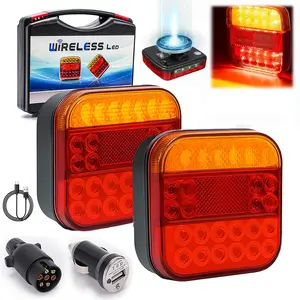 2025 Wireless Trailer Lights Kit, Magnetic Wireless Tail Lights Kit For Trailer, Wireless Tail Lights,Rechargeable Towing Light Kit With Powerful Suction Base For Trucks, Boat, Rv, Vehicle (1Set)