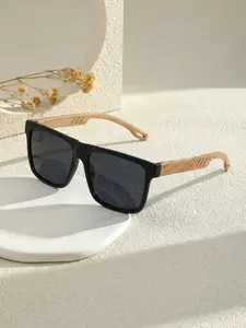 Vintage Wood Grain Square Sunglasses, PC Full Frame Unisex, Daily Casual Travel Decorative Glasses, Stylish Eye Protection