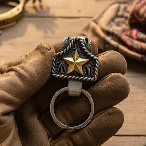 Handmade Cow Tag Belt Key Holder with Copper Initial – Custom Western Keychain, Texas-Inspired Fashion Accessory for Bags, Keys & Gifts perfect family men jewelry