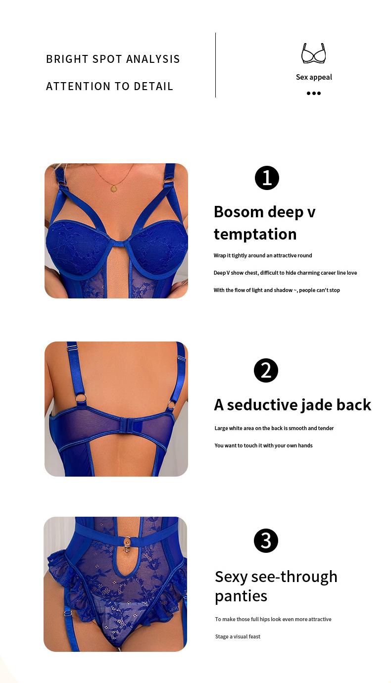 Women's French Retro Sheer Lace Lingerie Set - 3-D Cut Patchwork Jumpsuit, Bustier, Garterbelt, Flirty Teddy Bodysuit, Lady Clothes, Sleepwear, Soft on Skin Fabric, Elegant Fit, Floral Fashion, Hand Wash, Comfy Wear, Halloween Gift