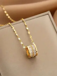 18k Gold Plated Luxury Stainless Steel Necklace with Rhinestone Embellishment Anti-Fade Multi-Functional Elegant Choker for Women's Daily Wear