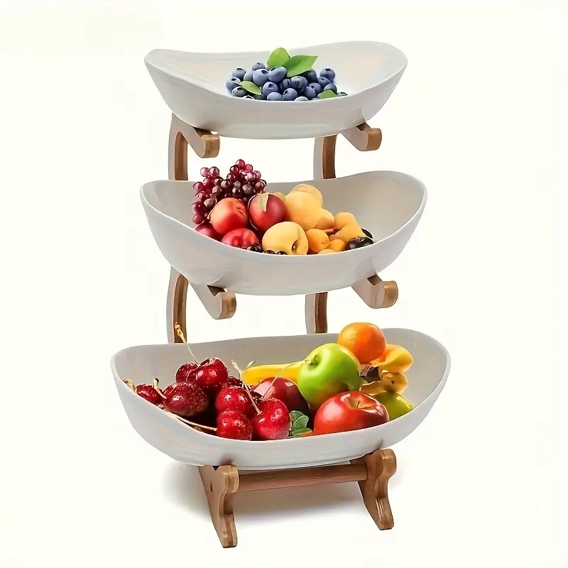 3-Tier Wooden Fruit & Vegetable Basket with Wooden Legs – Multifunctional Kitchen Storage Basket, Suitable for Refrigerator Storage, Perfect Organizer for Fruits and Cold Foods